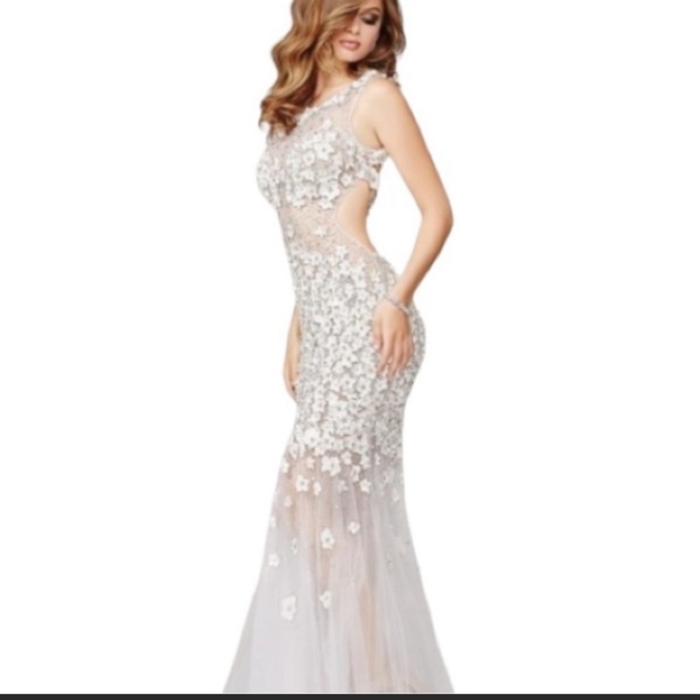 🚫ALTERED🚫 Custom Jovani, Sheer 3D FLOWER Illusion Gown for Proms and Wedding